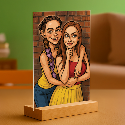 Beste Freundinnen im Karikatureffekt – Acrylglas-Porträt für Freundin