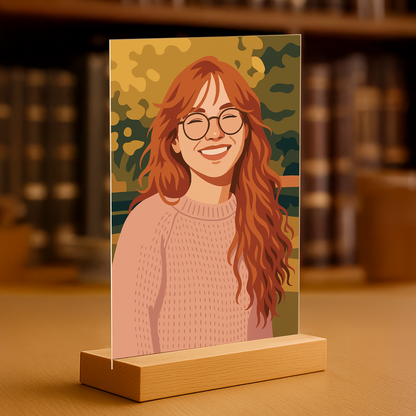 Sie im künstlerischen Illustrationsstil - Acrylglas Porträt für Freundin