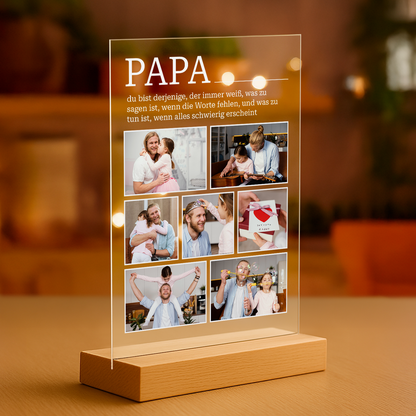 Collage mit 7 Fotos + Text – personalisierter Glasdruck