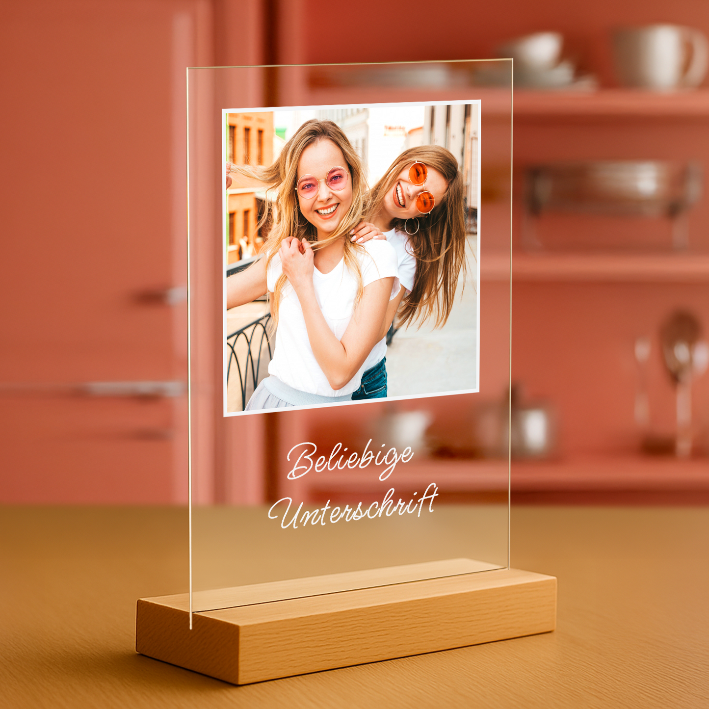 Foto von Freundinnen + beliebige Beschriftung – personalisierter Druck auf Glas für Freundinnen