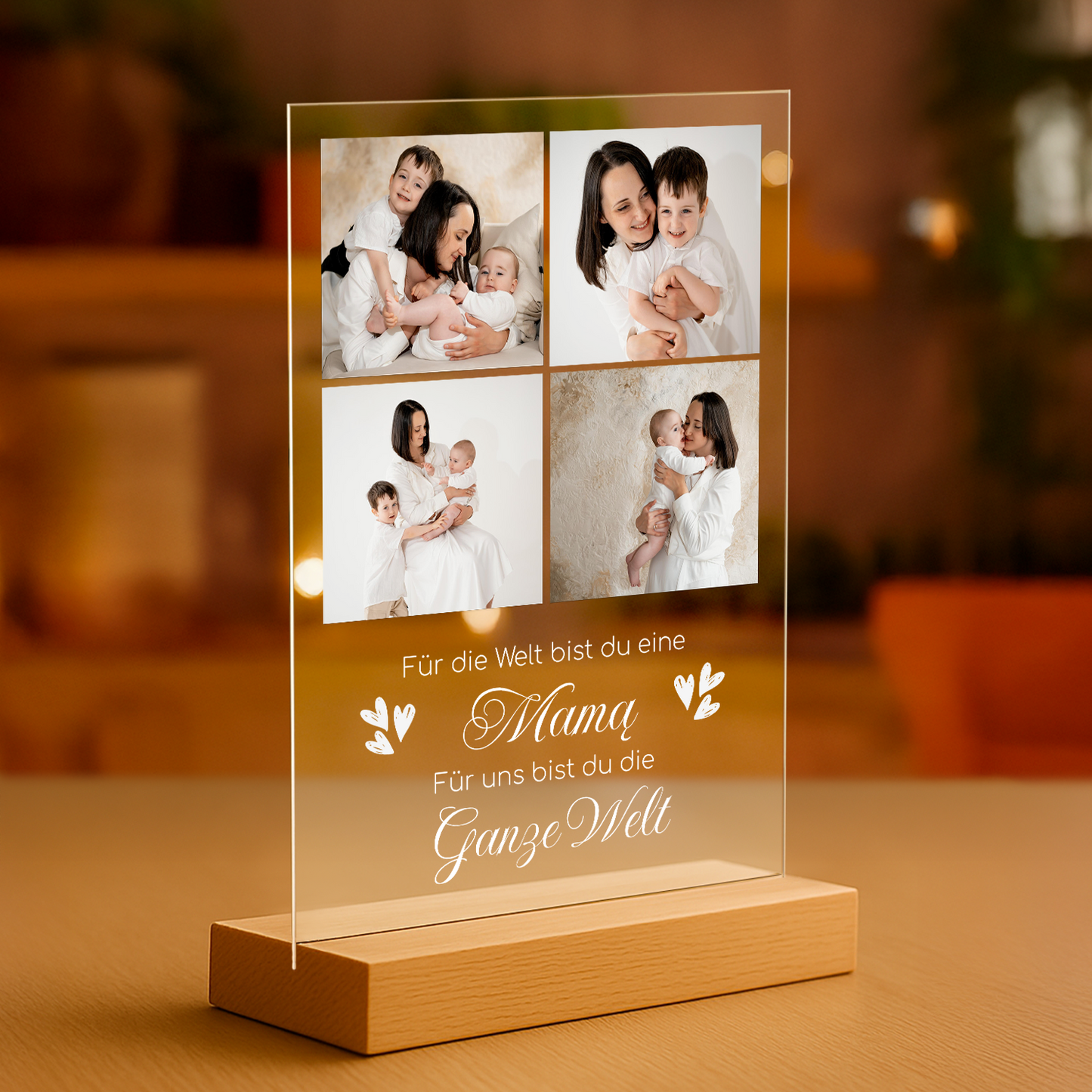 Collage aus 4 Fotos für Mama – personalisierter Glasdruck