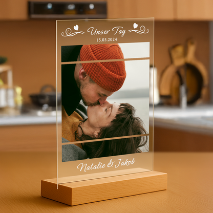 Unser Tag – personalisierter Druck auf Glas für Paare