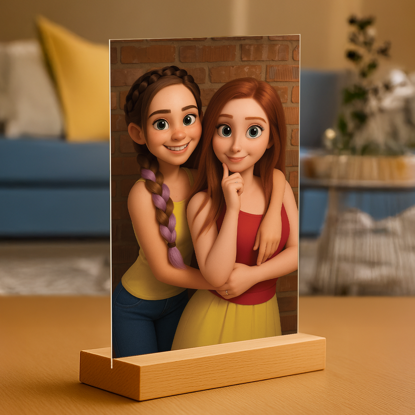 Freundinnen im 3D-Animationsstil – Acrylglas-Porträt für die Freundin