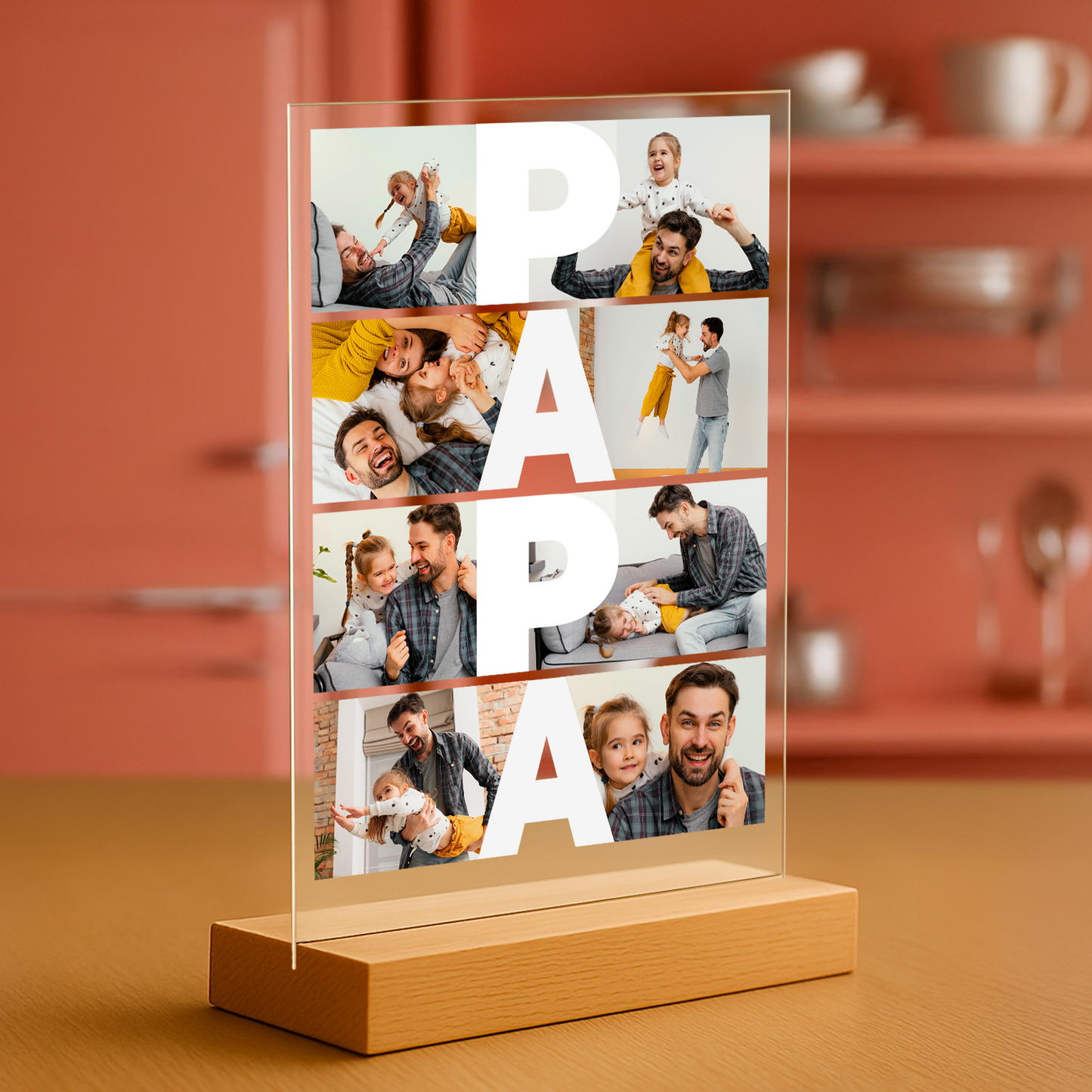 Fotocollage mit 8 Fotos mit Papa - personalisierter Glasdruck