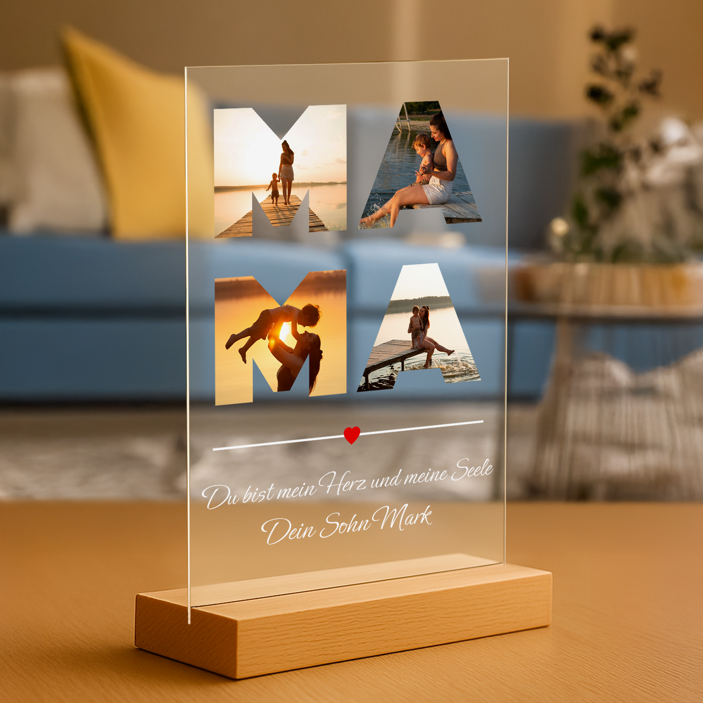 Du bist mein Herz Collage – personalisierter Druck auf Glas für Mama