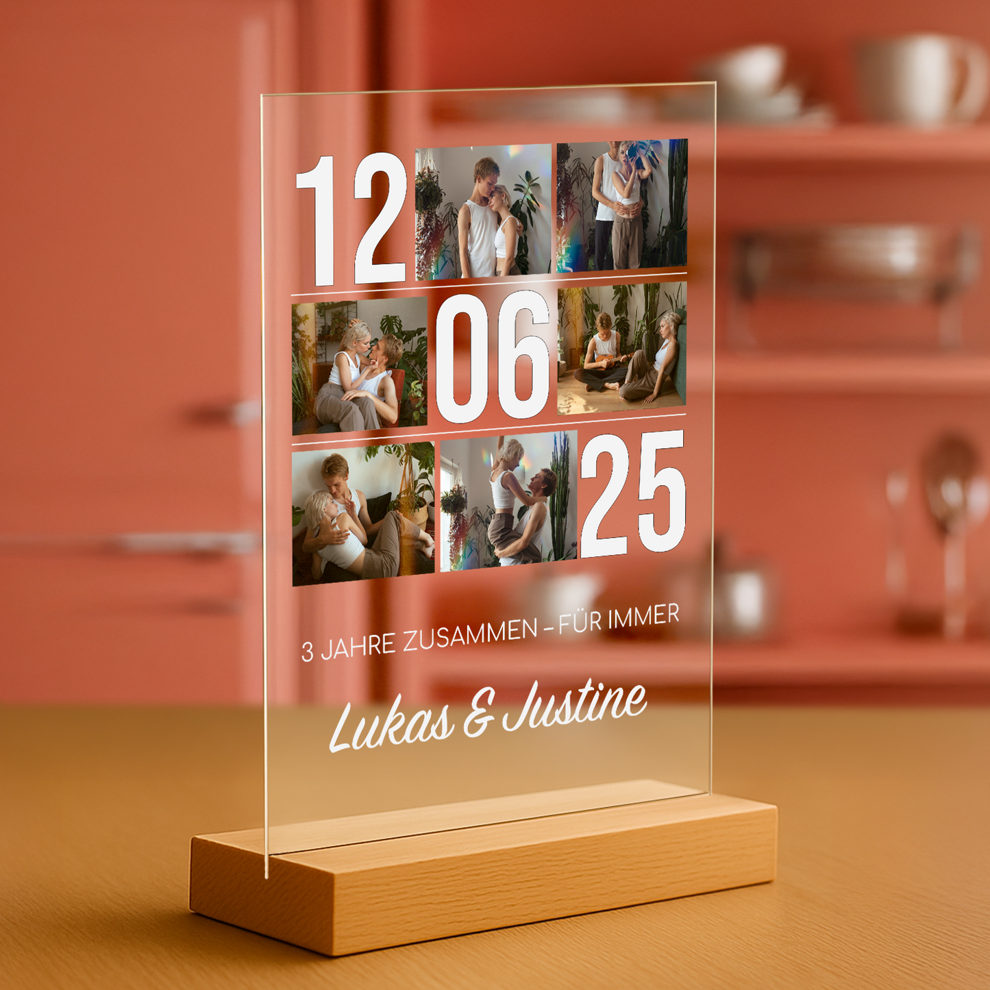 Drei Jahre zusammen – personalisierter Druck auf Glas
