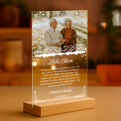 Dankeschön für die Eltern – personalisierter Glasdruck