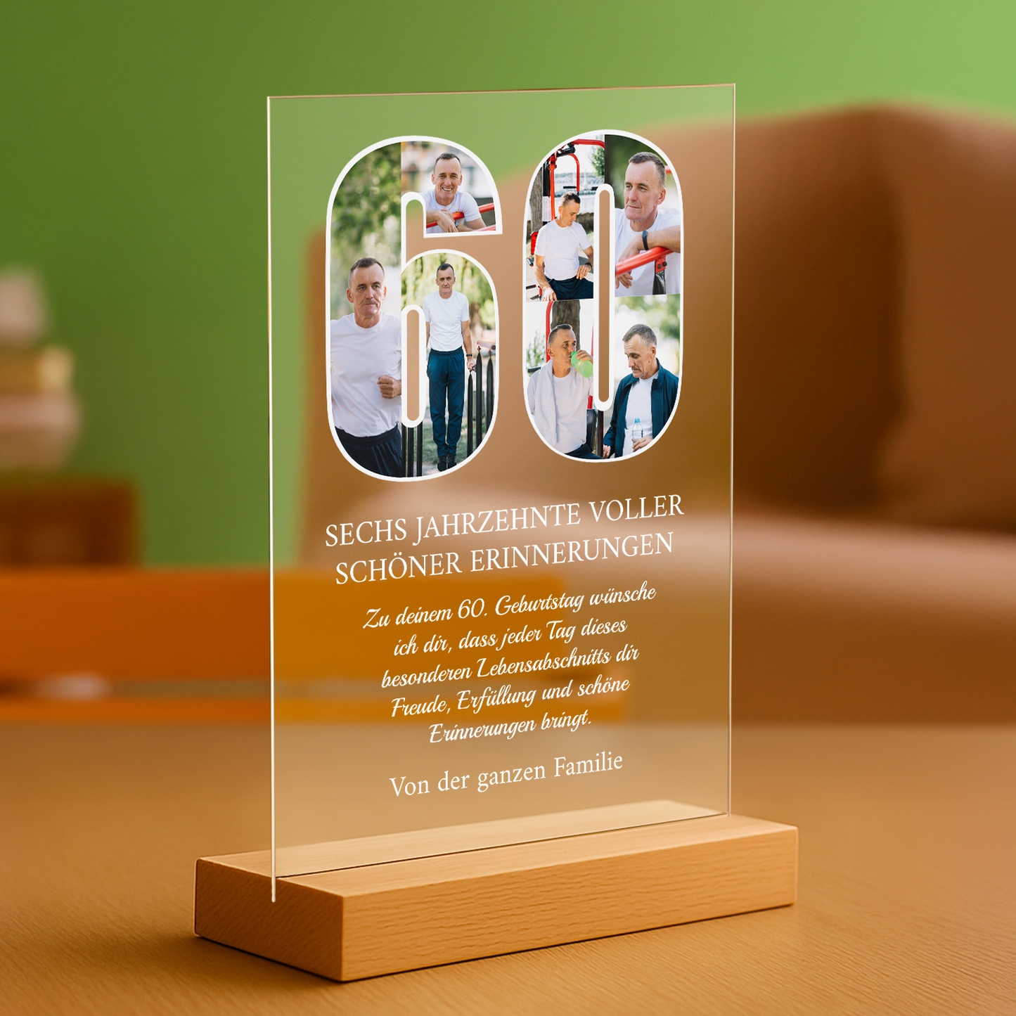 60 Jahre voller schöner Erinnerungen - personalisierter Glasdruck für Mann