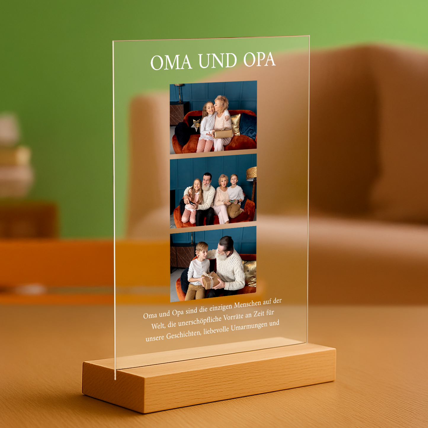 Oma und Opa – Collage aus 3 Fotos, personalisierter Glasdruck für die Großeltern