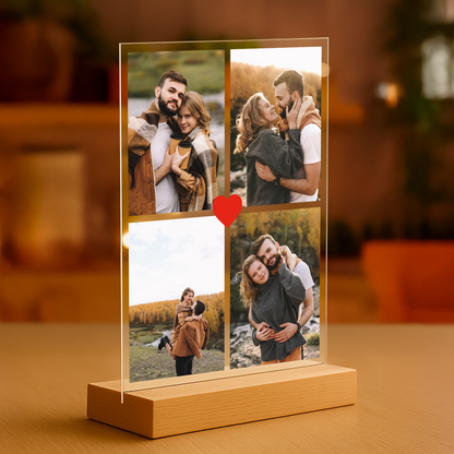 Collage aus 4 Fotos eines verliebten Paares - personalisierter Druck auf Acrylglas für Paare