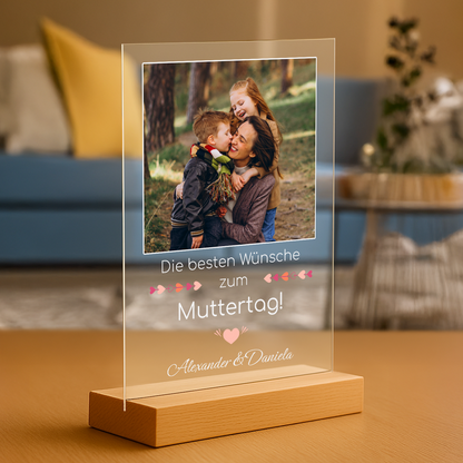 Die besten Wünsche zum Muttertag – personalisierter Druck auf Glas für Mama