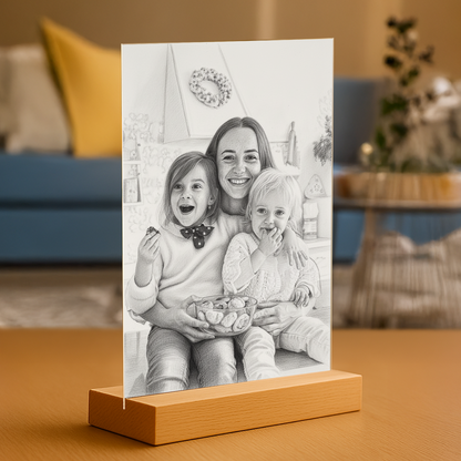 Bleistiftskizze-Porträt auf Acrylglas - Geschenk zum Muttertag