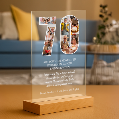 Wünsche zum 70. Geburtstag – personalisierter Druck auf Glas zum Geburtstag