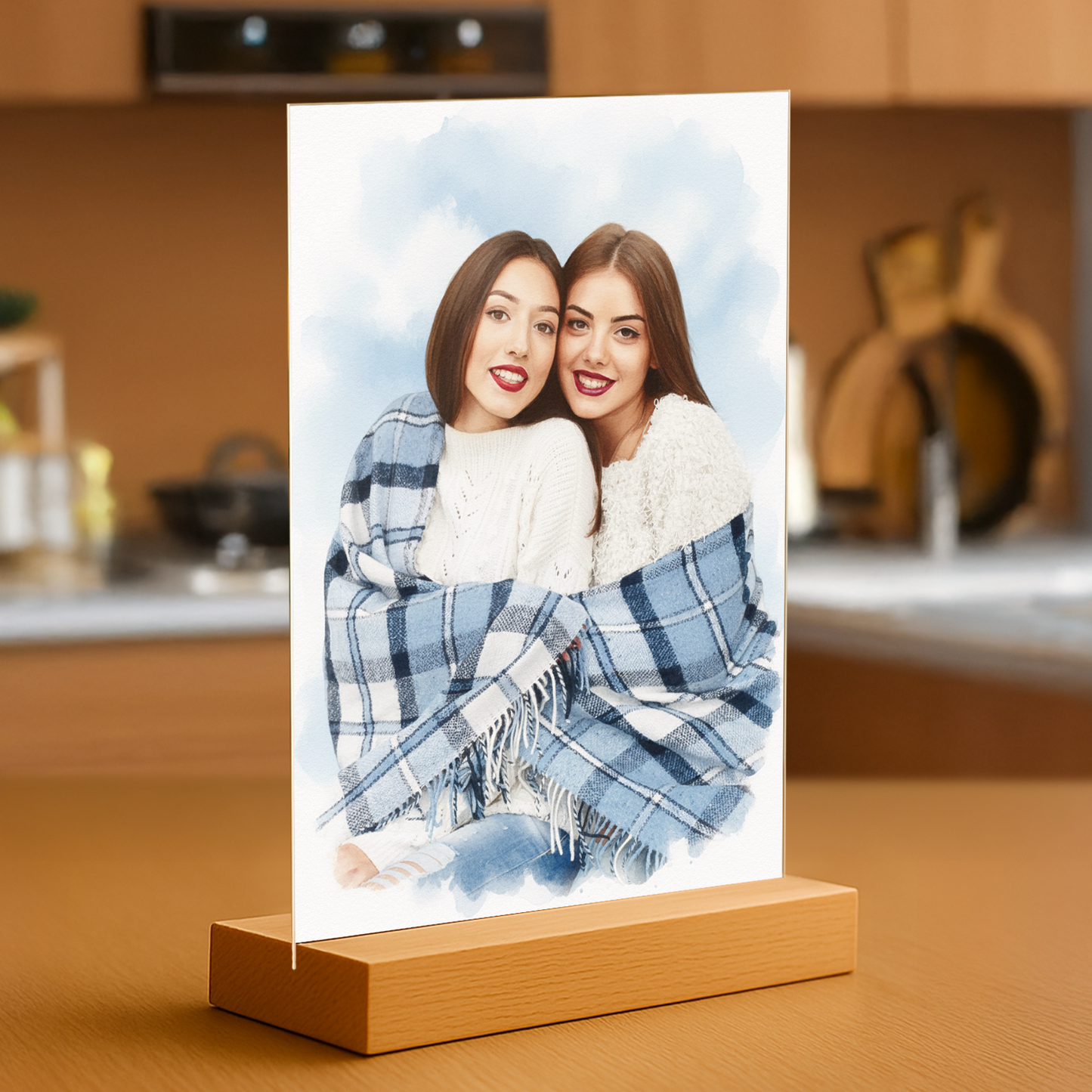 Beste Freundinnen im Aquarellstil - Acrylglas-Porträt für Freundin