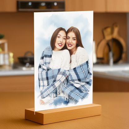 Beste Freundinnen im Aquarellstil - Acrylglas-Porträt für Freundin