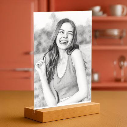 Sie im Bleistiftskizzen-Stil – Acrylglas Porträt für Frau