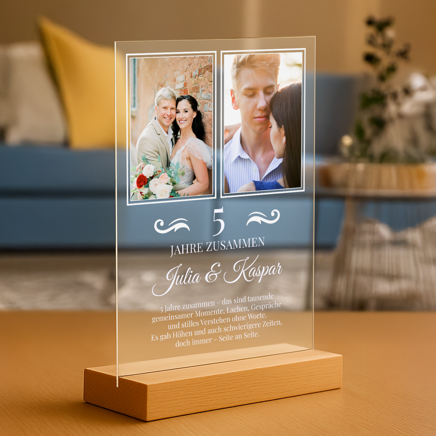 5 Jahre zusammen – personalisierter Druck auf Glas