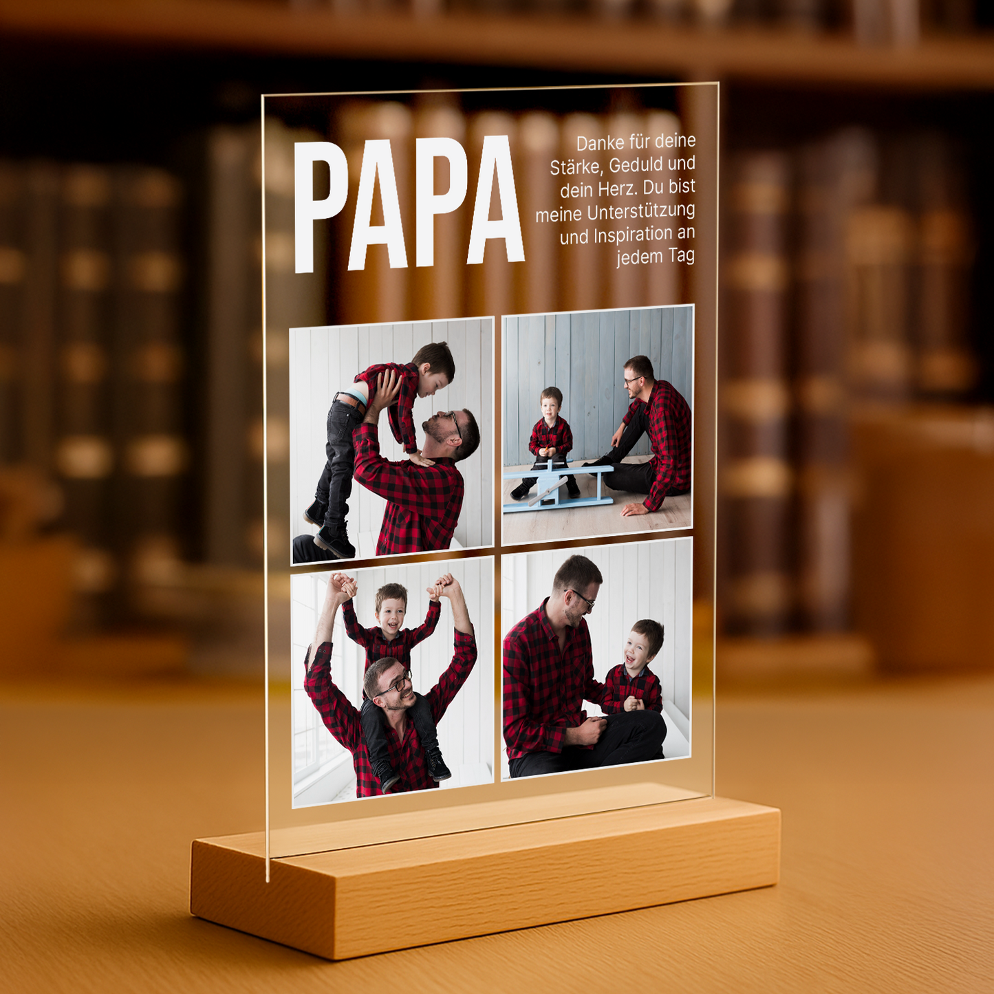 Fotocollage + Dank für Papa – personalisierter Glasdruck