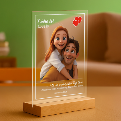 Liebe ist… - personalisierter Glasdruck für ein Paar