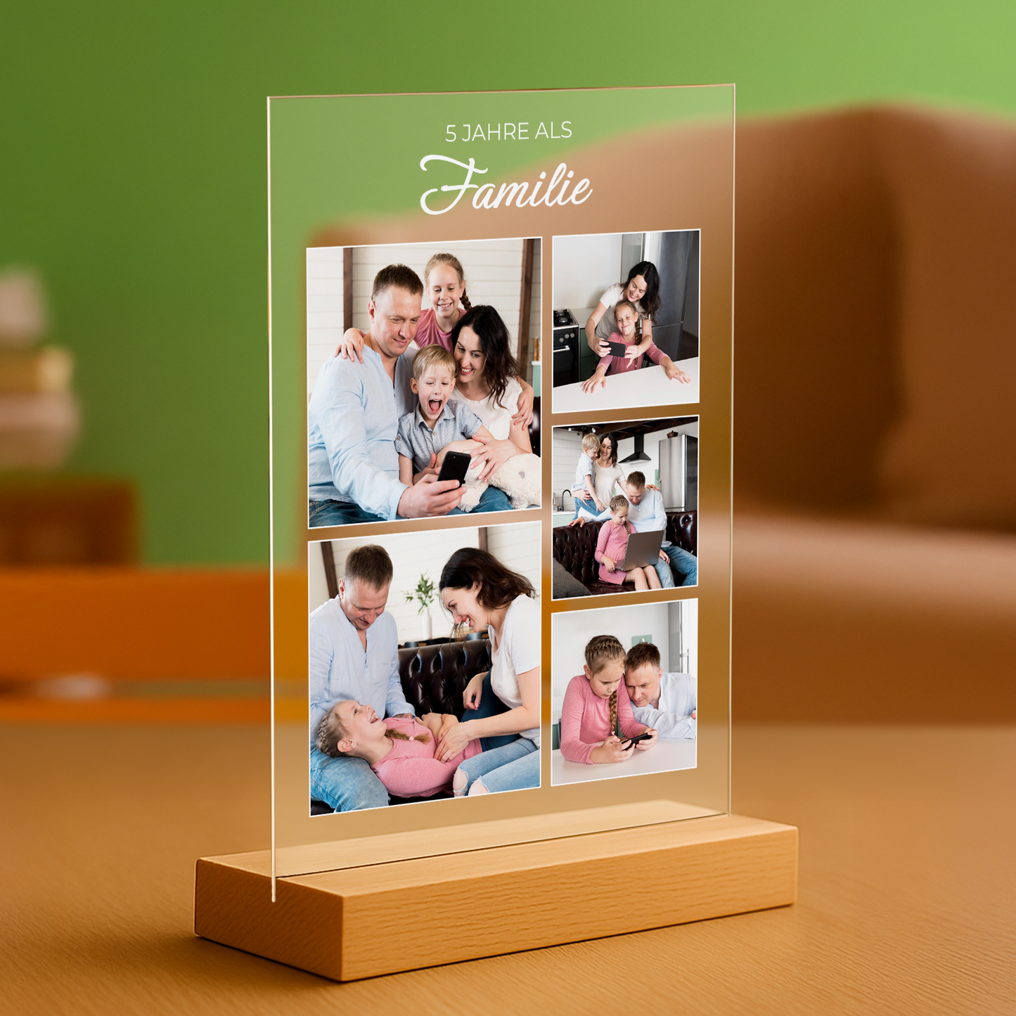 5 Jahre als Familie – personalisierter Druck auf Glas für Eltern