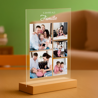 5 Jahre als Familie – personalisierter Druck auf Glas für Eltern