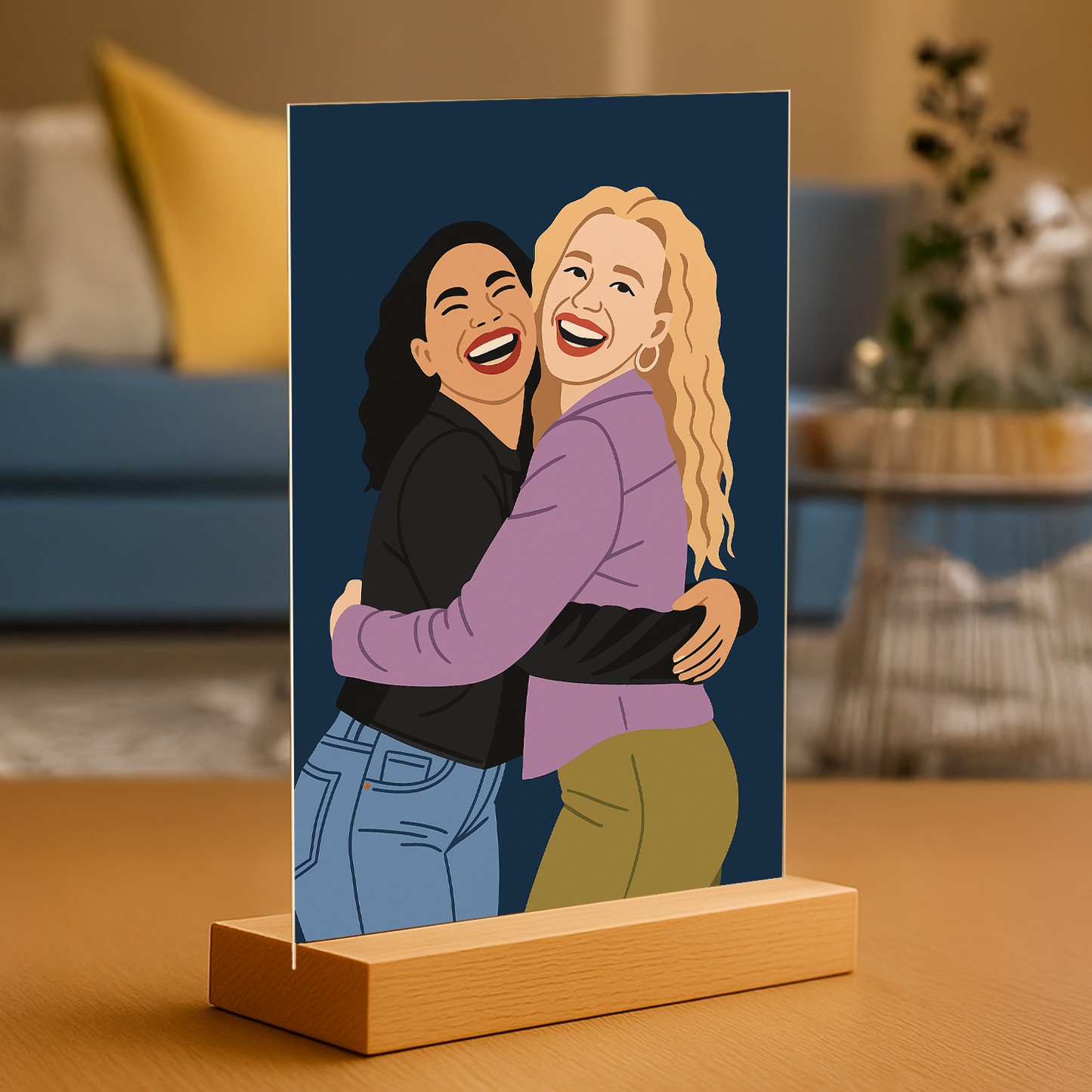 Zwei Freundinnen im Illustrationsstil - Acrylglas Porträt für Freundin
