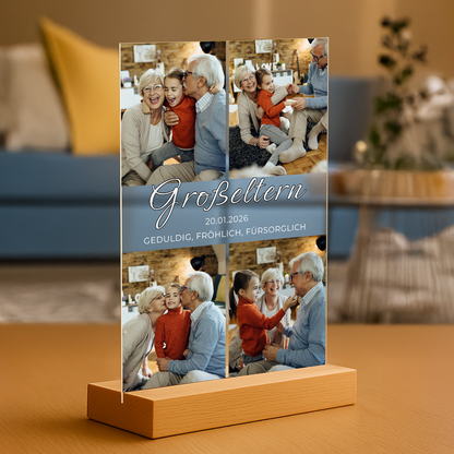 Liebe Großeltern Collage – personalisierter Druck auf Glas für den Großvater