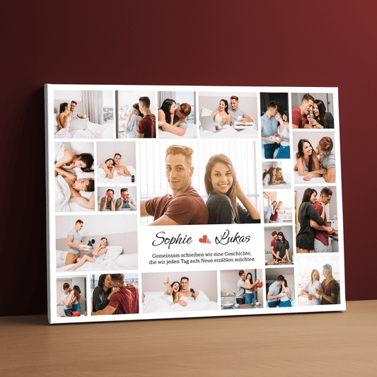 Gemeinsam schreiben wir unsere Geschichte – personalisierter Leinwanddruck - Emmygift.de