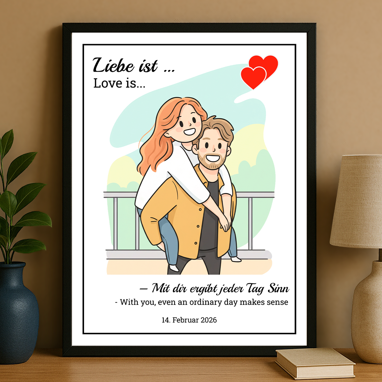Illustration eines verliebten Paares + Text – personalisiertes Poster für Paare