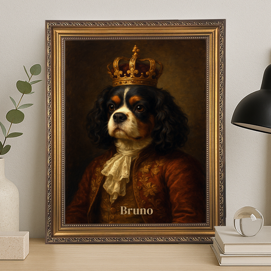 Hund im königlichen Stil – personalisiertes Leinwandbild für Hundeliebhaber