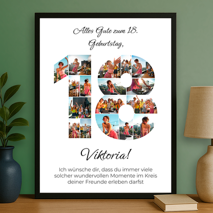 Collage zum 18. Geburtstag - personalisiertes Poster für eine Freundin