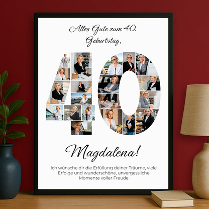Glückwünsche zum 40. mit Fotocollage - personalisiertes Poster für eine Frau