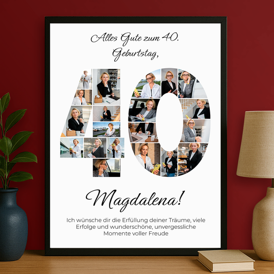 Glückwünsche zum 40. mit Fotocollage - personalisiertes Poster für eine Frau