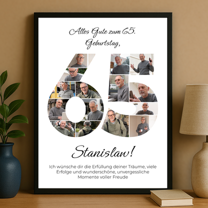 Poster mit Fotos zum 65. Geburtstag - personalisiertes Geschenk für Mann