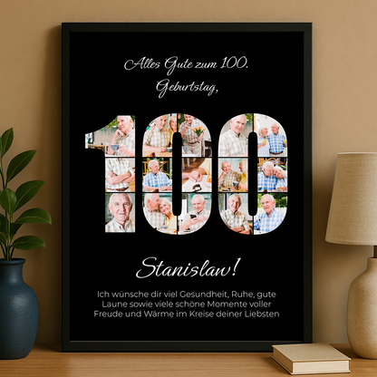 Fotocollage zum 100. Geburtstag - personalisiertes Poster für Mann