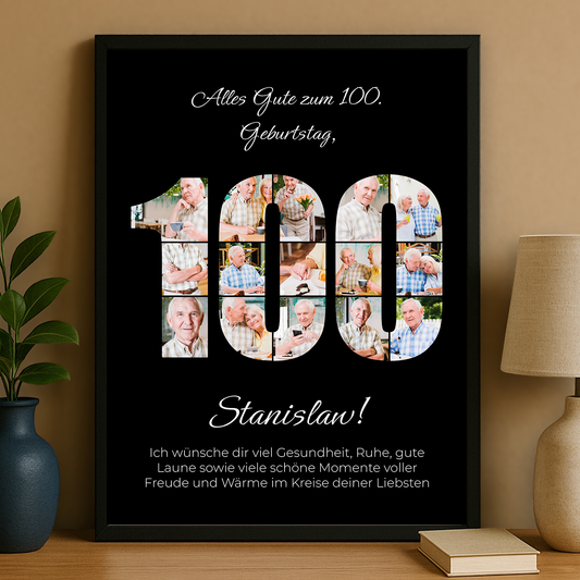 Fotocollage zum 100. Geburtstag - personalisiertes Poster für Mann