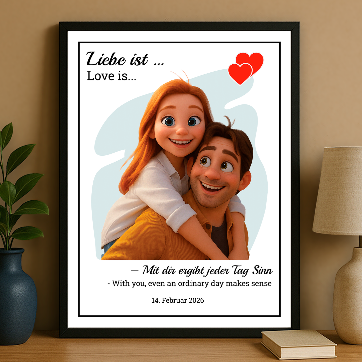 Märchenhafte Illustration eines Paares + Text – personalisiertes Poster für Paare
