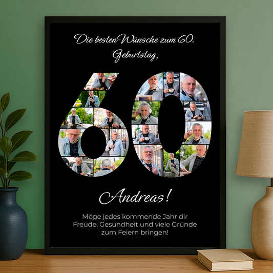 Fotocollage mit Glückwünschen zum 60. – personalisiertes Poster für einen Mann