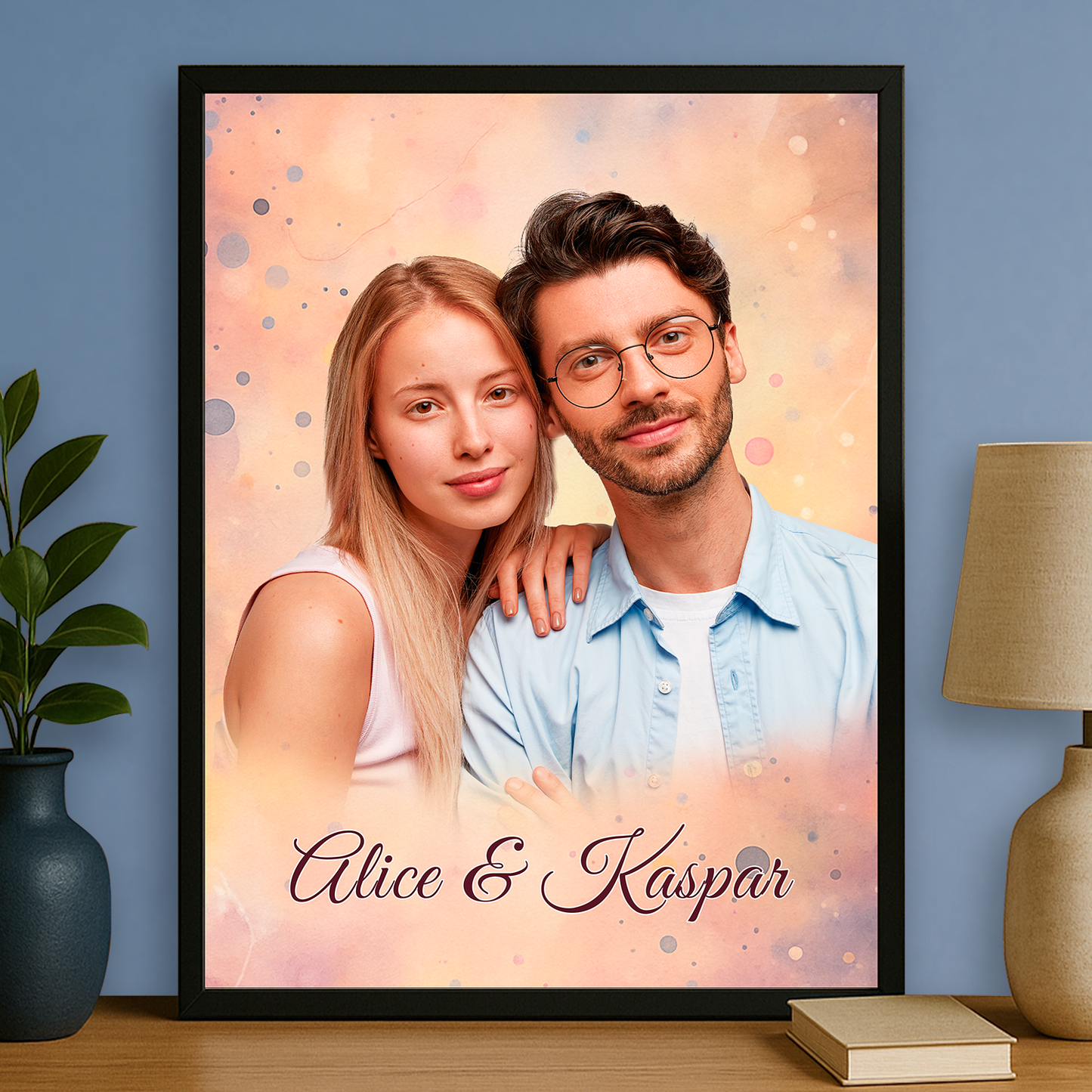 Paarporträt im Pastellstil – personalisiertes Poster für Paare