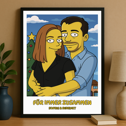 Festliches Paar im Cartoon-Stil – Porträtposter für Paare