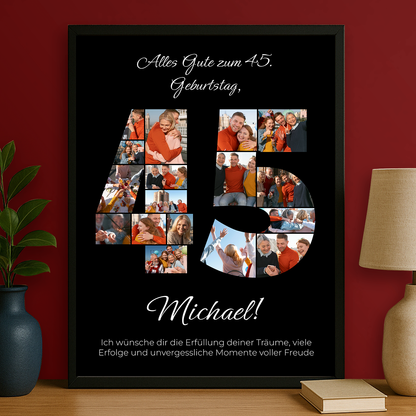 Fotocollage mit Glückwünschen zum 45. Geburtstag - personalisiertes Poster für Mann