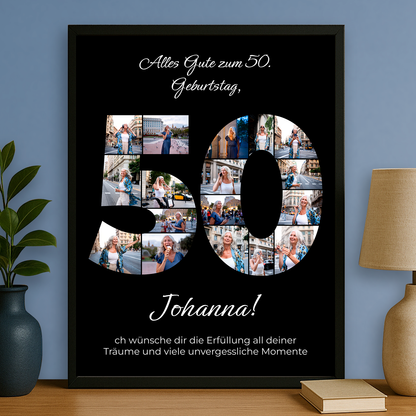 Glückwünsche zum 50. + Fotocollage - personalisiertes Poster für Frau