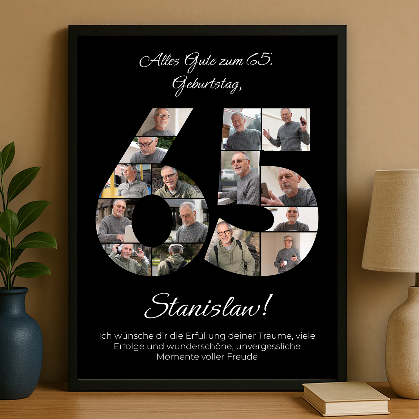 Personalisiertes schwarzes Poster „65. Geburtstag“ – ein besonderes Geschenk für ihn