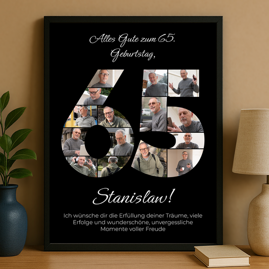 Personalisiertes schwarzes Poster „65. Geburtstag“ – ein besonderes Geschenk für ihn