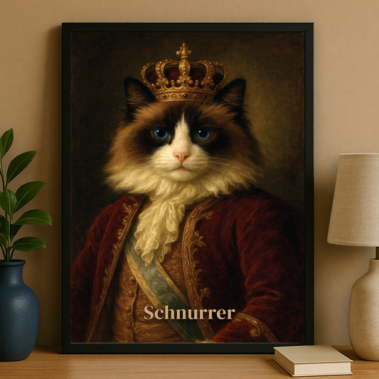 Katzenporträt im King-Stil - personalisiertes Poster für Katzenliebhaber