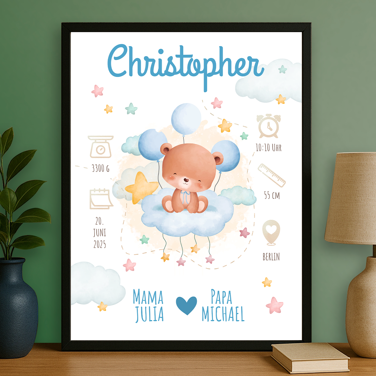 Geburtsdaten Poster - personalisiertes Poster für Kind
