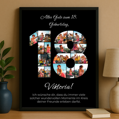 Fotocollage zum 18. Geburtstag - personalisiertes Poster für eine Freundin