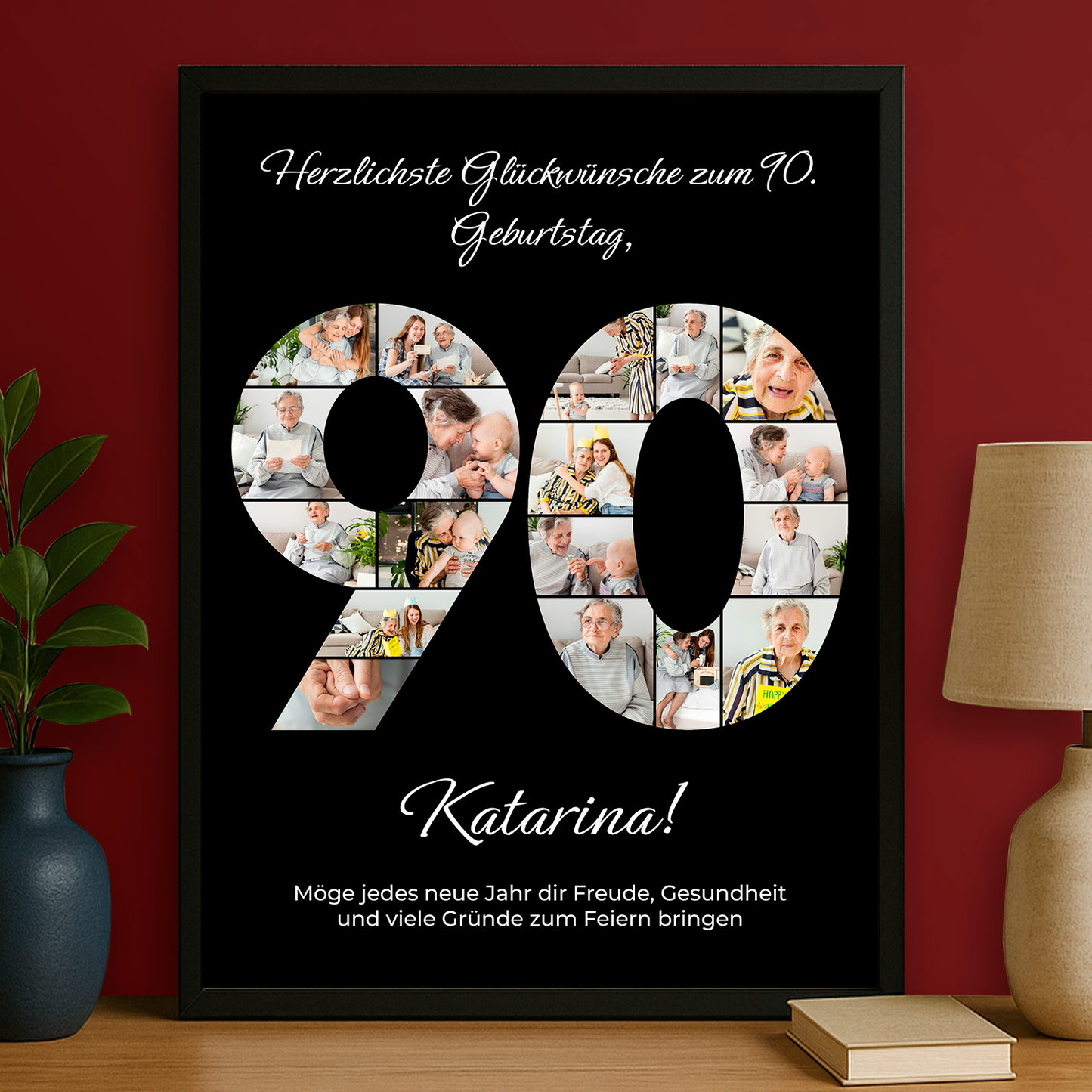 Schwarzes Jubiläumsposter zum 90. Geburtstag - personalisiertes Geschenk für sie