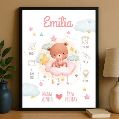 Erinnerung an die Geburt eines Mädchens - personalisiertes Poster für Kind