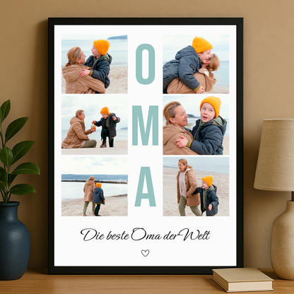 Collage aus 6 Fotos für die beste Oma der Welt – personalisiertes Poster für die Oma